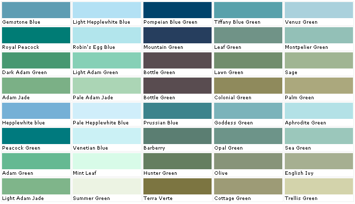 blue green colour chart